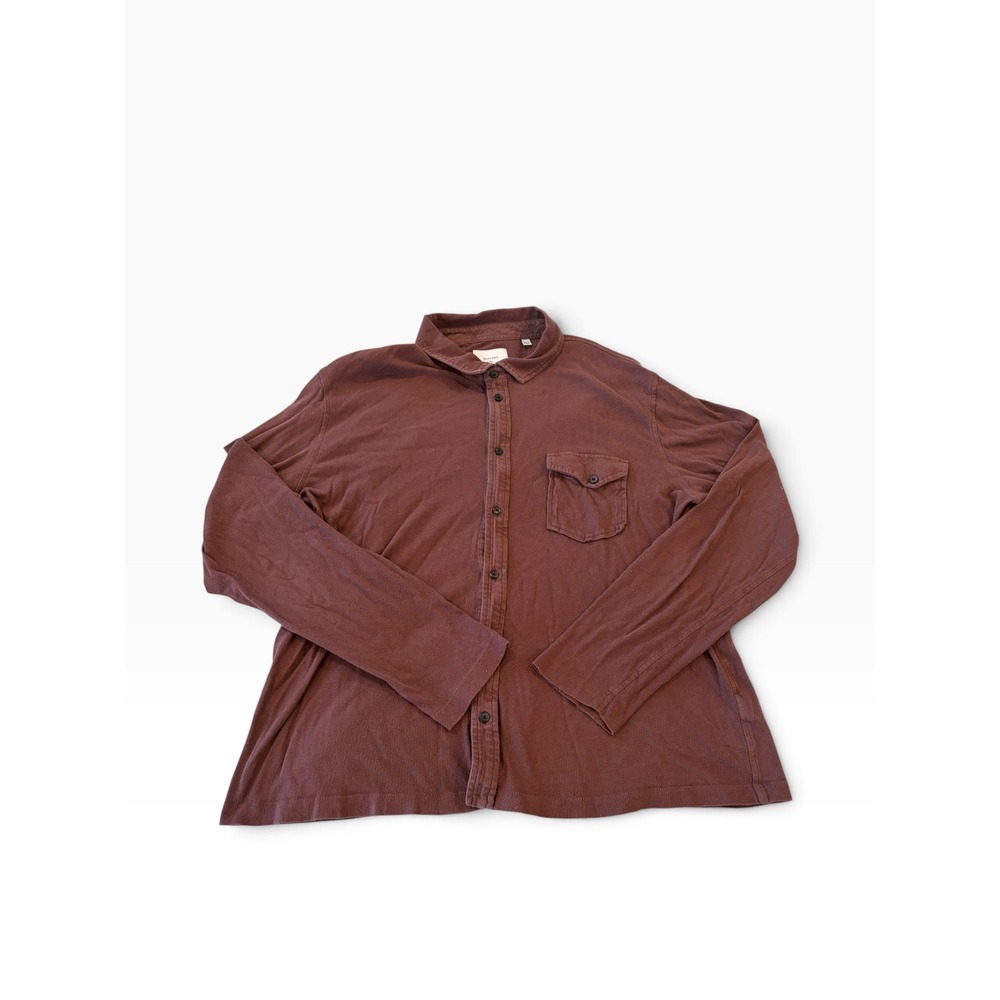 Billy Reid Mens XL Long Sleeve Button Down Shirt Burgundy Cotton Jersey Pocket
